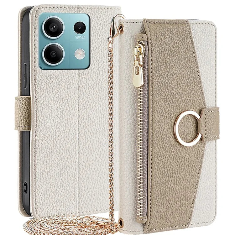 For Xiaomi Redmi Note 13 4G Case PU Leather Zipper Wallet Phone Cover with Makeup Mirror