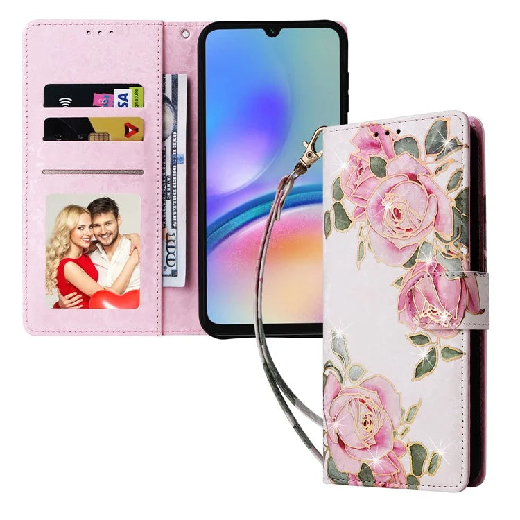 For Samsung Galaxy A05s 4G Case Floral Aesthetic RFID Blocking Leather Phone Cover
