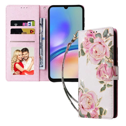 For Samsung Galaxy A05s 4G Case Floral Aesthetic RFID Blocking Leather Phone Cover
