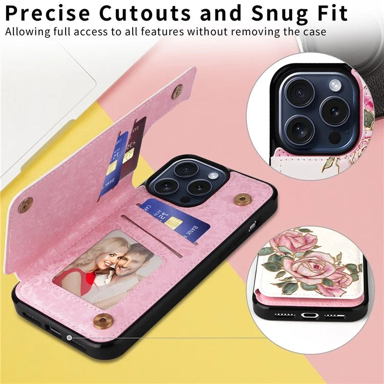 For iPhone 15 Pro Case Kickstand Drop Protection Shockproof Phone Shell Flower