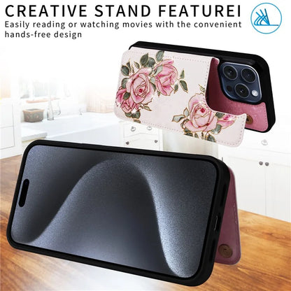 For iPhone 15 Pro Case Kickstand Drop Protection Shockproof Phone Shell Flower