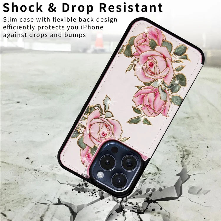 For iPhone 15 Pro Case Kickstand Drop Protection Shockproof Phone Shell Flower