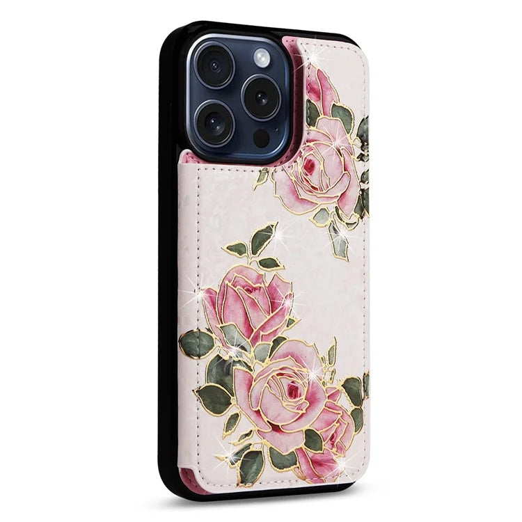 For iPhone 15 Pro Case Kickstand Drop Protection Shockproof Phone Shell Flower
