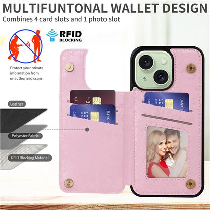 For iPhone 15 Plus Case Kickstand Flower Printed Shockproof Phone Case with Card Slot