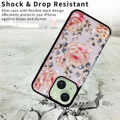 For iPhone 15 Plus Case Kickstand Flower Printed Shockproof Phone Case with Card Slot