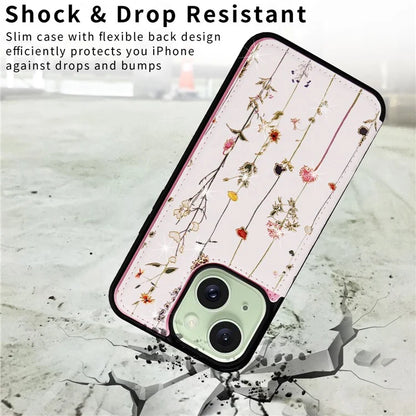For iPhone 15 Plus Case Kickstand Flower Printed Shockproof Phone Case with Card Slot
