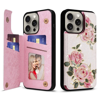 For iPhone 15 Pro Max Shockproof Case Drop-Proof Kickstand Phone Shell Flower