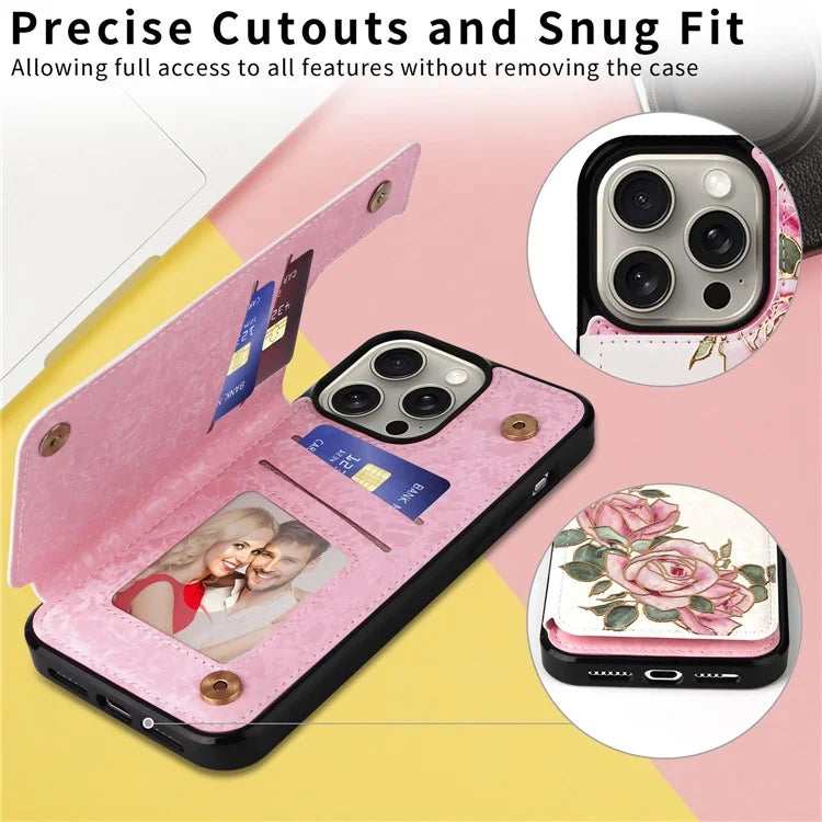 For iPhone 15 Pro Max Shockproof Case Drop-Proof Kickstand Phone Shell Flower