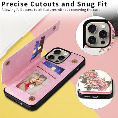 For iPhone 15 Pro Max Shockproof Case Drop-Proof Kickstand Phone Shell Flower