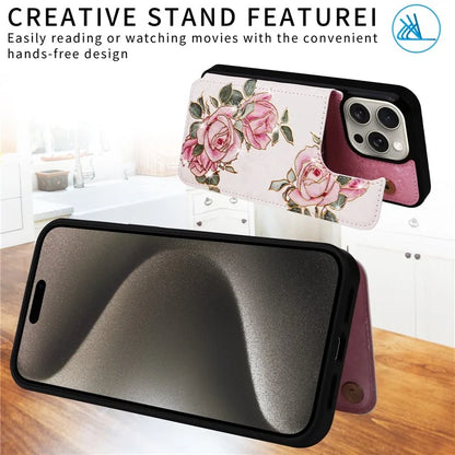 For iPhone 15 Pro Max Shockproof Case Drop-Proof Kickstand Phone Shell Flower