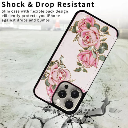 For iPhone 15 Pro Max Shockproof Case Drop-Proof Kickstand Phone Shell Flower