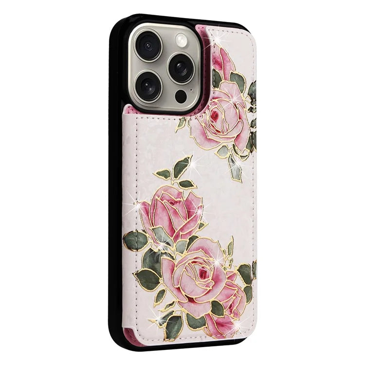 For iPhone 15 Pro Max Shockproof Case Drop-Proof Kickstand Phone Shell Flower