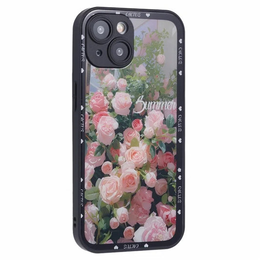 KYW Series for iPhone 13 Case Tempered Glass+PC+TPU Shockproof Phone Cover Floral Flower Pattern