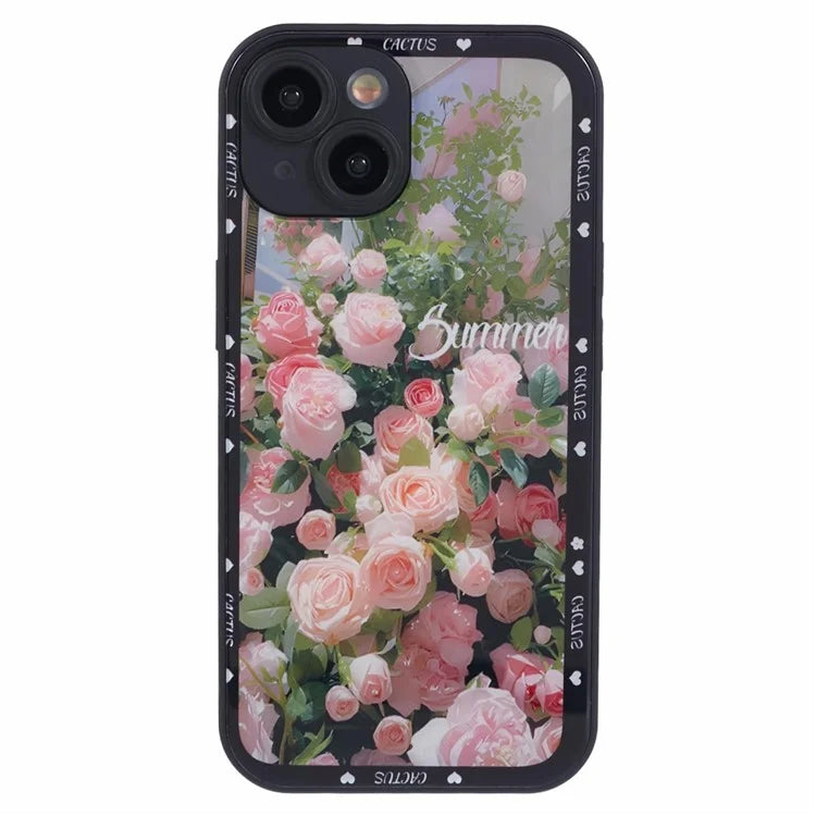 KYW Series for iPhone 13 Case Tempered Glass+PC+TPU Shockproof Phone Cover Floral Flower Pattern