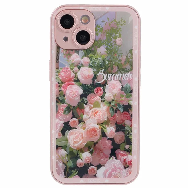 KYW Series for iPhone 13 Case Tempered Glass+PC+TPU Shockproof Phone Cover Floral Flower Pattern