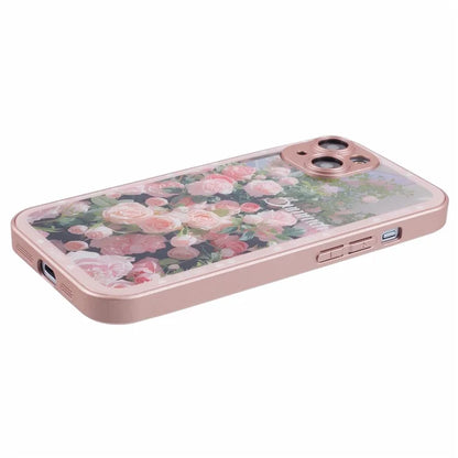 KYW Series for iPhone 13 Case Tempered Glass+PC+TPU Shockproof Phone Cover Floral Flower Pattern