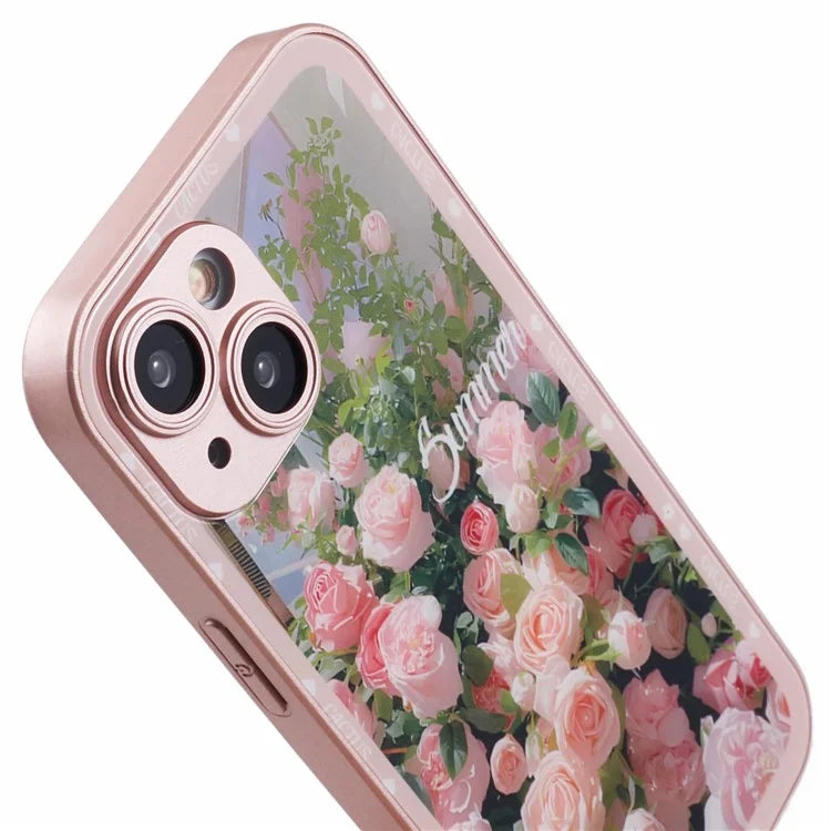 KYW Series for iPhone 13 Case Tempered Glass+PC+TPU Shockproof Phone Cover Floral Flower Pattern