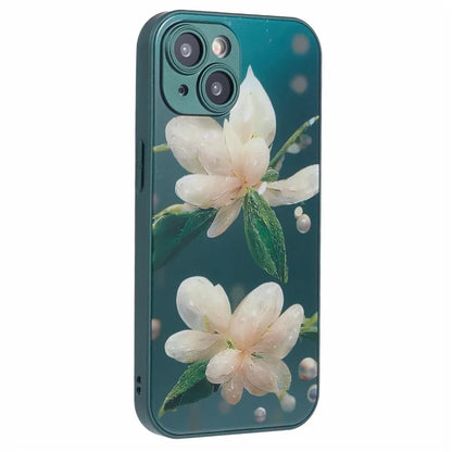 KYW Series for iPhone 13 Case Tempered Glass+PC+TPU Shockproof Phone Cover Floral Flower Pattern