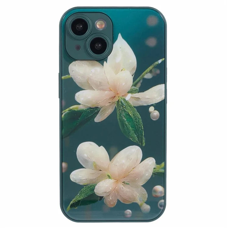 KYW Series for iPhone 13 Case Tempered Glass+PC+TPU Shockproof Phone Cover Floral Flower Pattern