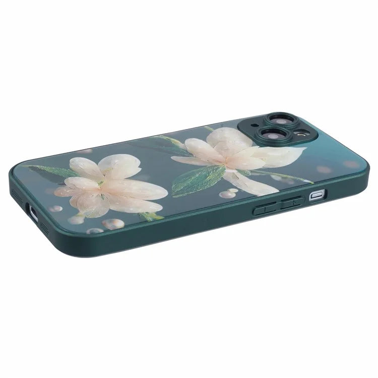 KYW Series for iPhone 13 Case Tempered Glass+PC+TPU Shockproof Phone Cover Floral Flower Pattern