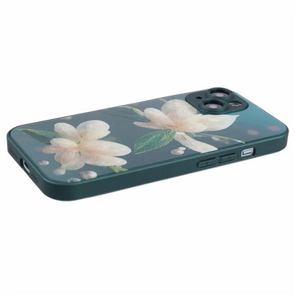KYW Series for iPhone 13 Case Tempered Glass+PC+TPU Shockproof Phone Cover Floral Flower Pattern
