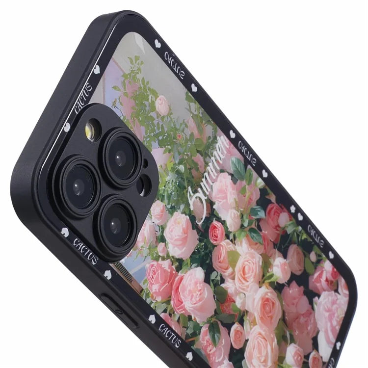 KYW Series for iPhone 13 Pro Case Camera Protection Flower Pattern Tempered Glass Phone Cover