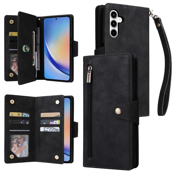 For Samsung Galaxy A35 5G Leather Case Rivet Decor Wallet Flip Phone Cover