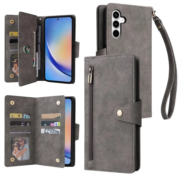 For Samsung Galaxy A35 5G Leather Case Rivet Decor Wallet Flip Phone Cover