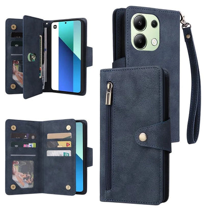 For Xiaomi Redmi Note 13 4G Phone Wallet Case Rivet Decor Leather Stand Cover