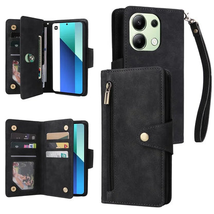 For Xiaomi Redmi Note 13 4G Phone Wallet Case Rivet Decor Leather Stand Cover