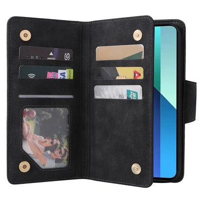 For Xiaomi Redmi Note 13 4G Phone Wallet Case Rivet Decor Leather Stand Cover