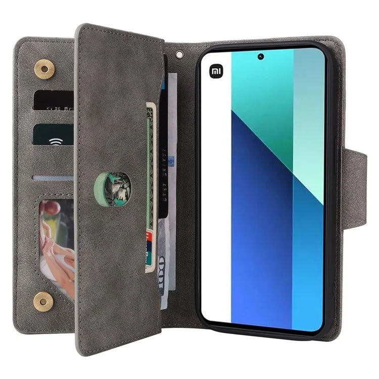 For Xiaomi Redmi Note 13 4G Phone Wallet Case Rivet Decor Leather Stand Cover
