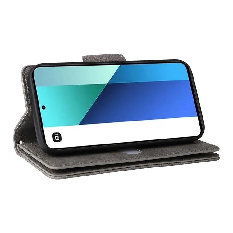 For Xiaomi Redmi Note 13 4G Phone Wallet Case Rivet Decor Leather Stand Cover