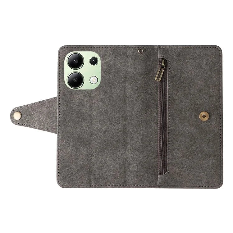 For Xiaomi Redmi Note 13 4G Phone Wallet Case Rivet Decor Leather Stand Cover