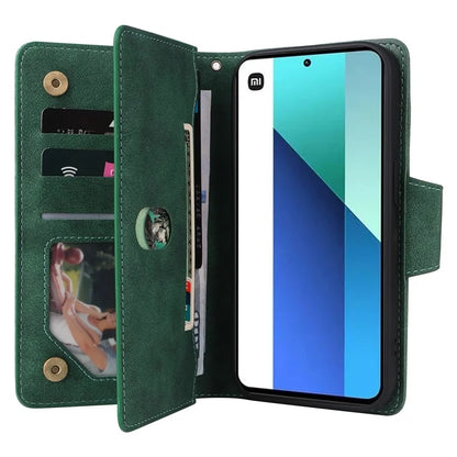 For Xiaomi Redmi Note 13 4G Phone Wallet Case Rivet Decor Leather Stand Cover