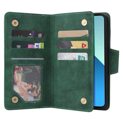 For Xiaomi Redmi Note 13 4G Phone Wallet Case Rivet Decor Leather Stand Cover