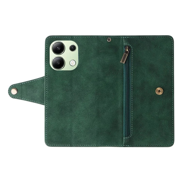 For Xiaomi Redmi Note 13 4G Phone Wallet Case Rivet Decor Leather Stand Cover