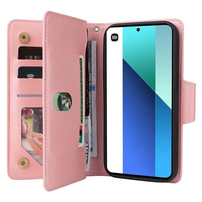 For Xiaomi Redmi Note 13 4G Phone Wallet Case Rivet Decor Leather Stand Cover