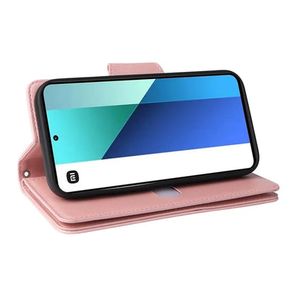 For Xiaomi Redmi Note 13 4G Phone Wallet Case Rivet Decor Leather Stand Cover