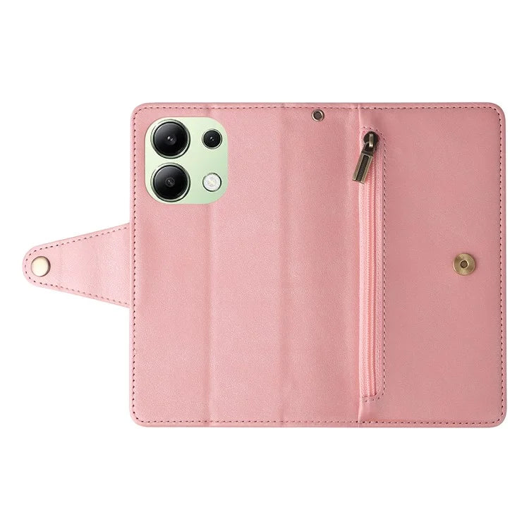 For Xiaomi Redmi Note 13 4G Phone Wallet Case Rivet Decor Leather Stand Cover