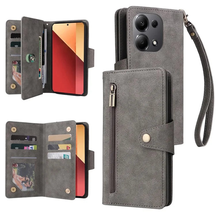 For Xiaomi Redmi Note 13 Pro 4G / Poco M6 Pro 4G Case Leather Wallet Phone Cover Rivet Decor