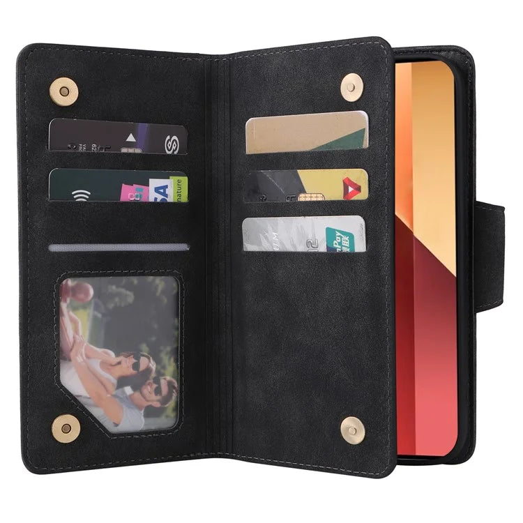 For Xiaomi Redmi Note 13 Pro 4G / Poco M6 Pro 4G Case Leather Wallet Phone Cover Rivet Decor