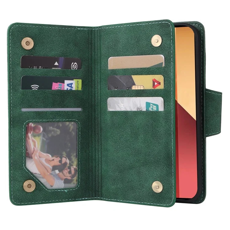 For Xiaomi Redmi Note 13 Pro 4G / Poco M6 Pro 4G Case Leather Wallet Phone Cover Rivet Decor