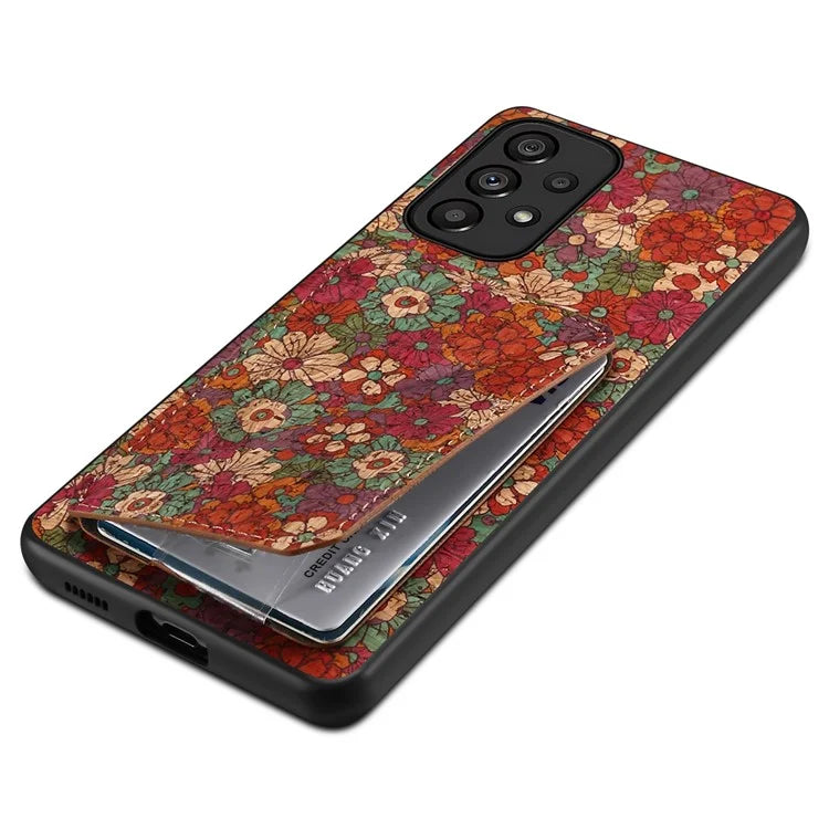 For Samsung Galaxy A53 5G Case Card Holder Flower Pattern Drop-proof Phone Cover