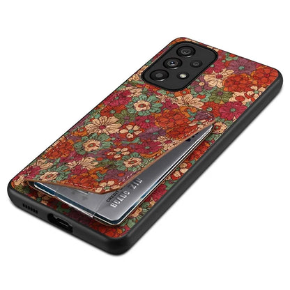 For Samsung Galaxy A53 5G Case Card Holder Flower Pattern Drop-proof Phone Cover