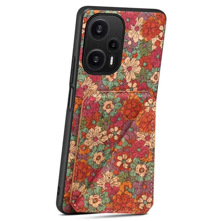 For Xiaomi Redmi Note 12 Turbo / Poco F5 5G Phone Case Flower Pattern Card Holder Cover