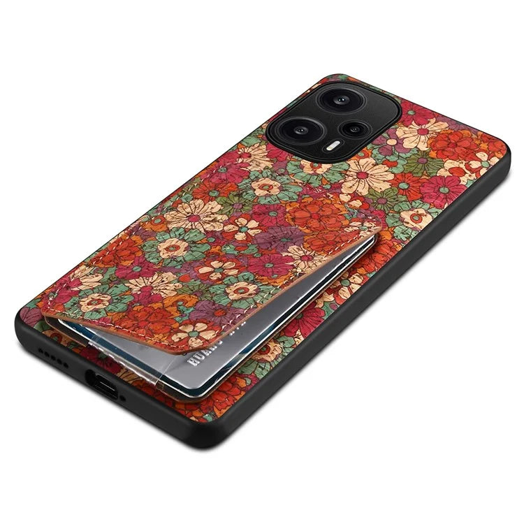 For Xiaomi Redmi Note 12 Turbo / Poco F5 5G Phone Case Flower Pattern Card Holder Cover