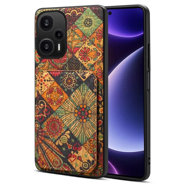 For Xiaomi Redmi Note 12 Turbo / Poco F5 5G Phone Case Flower Pattern Card Holder Cover
