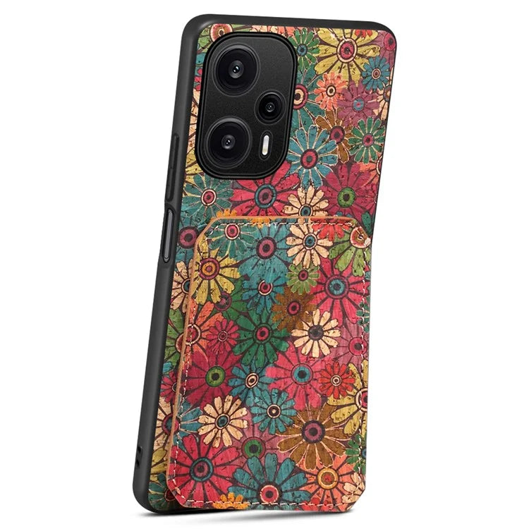 For Xiaomi Redmi Note 12 Turbo / Poco F5 5G Phone Case Flower Pattern Card Holder Cover