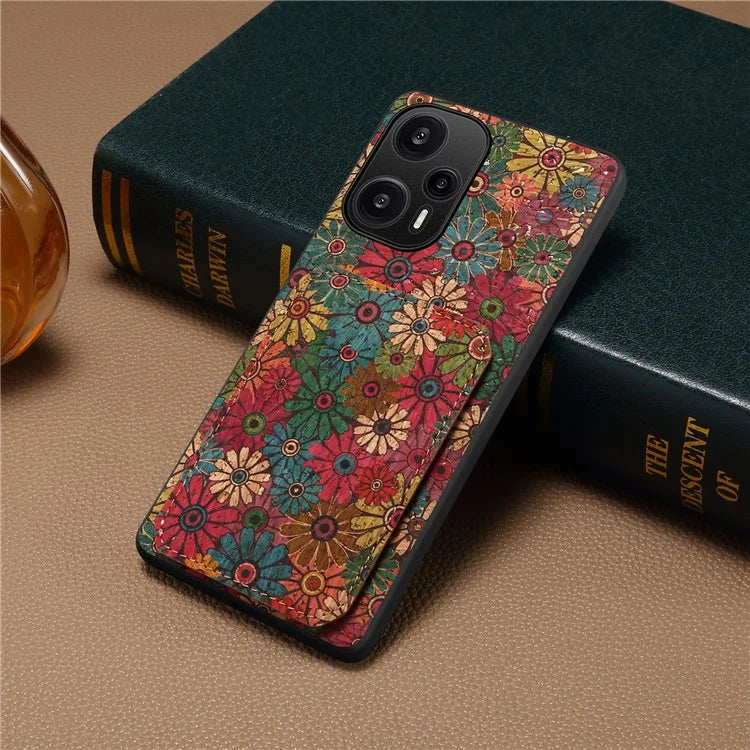 For Xiaomi Redmi Note 12 Turbo / Poco F5 5G Phone Case Flower Pattern Card Holder Cover